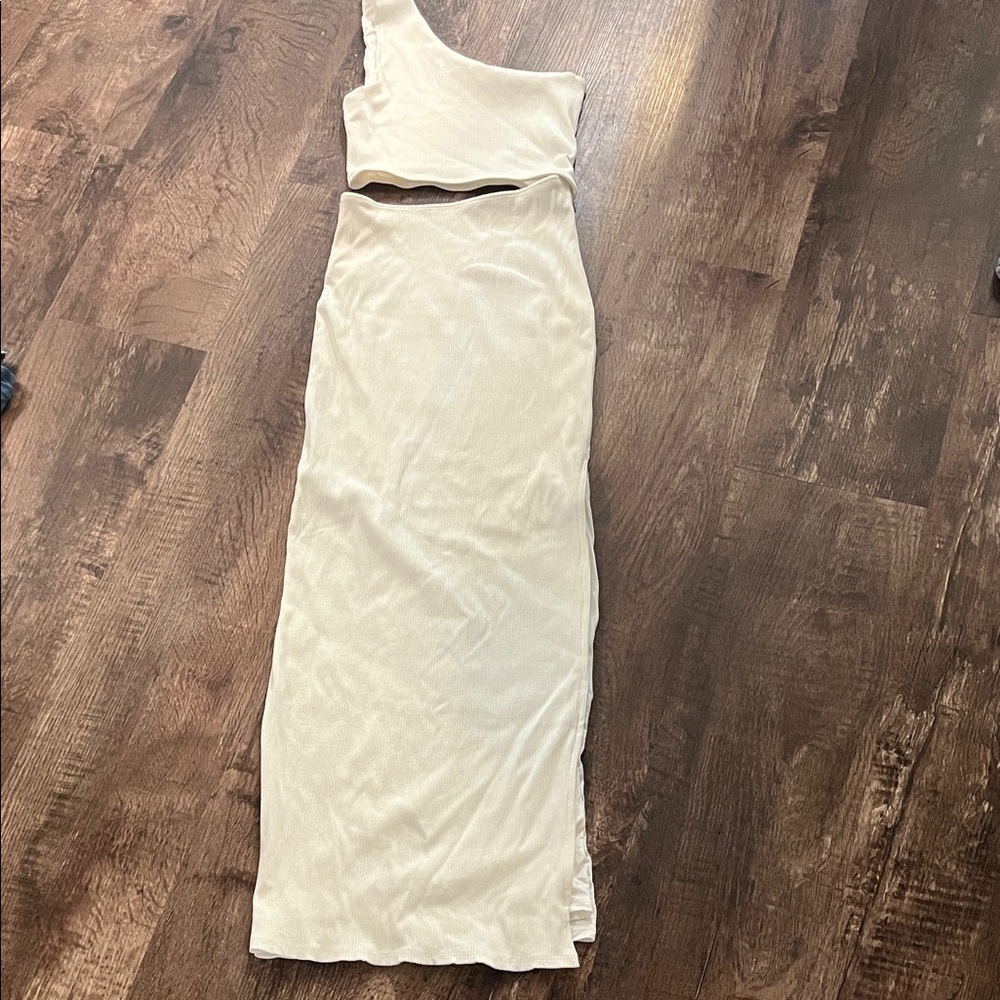 Lulu's Cream One-Shoulder Dress